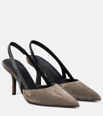 Embellished suede slingback mules | Brunello Cucinelli