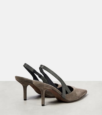 Embellished suede slingback mules | Brunello Cucinelli