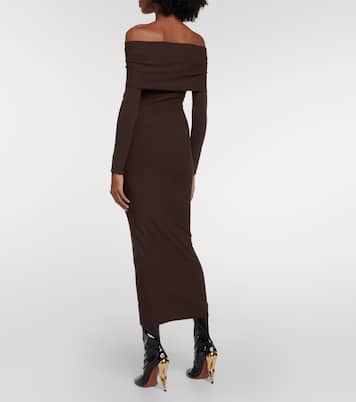 Abito midi in jersey con scollo bardot | Alaïa