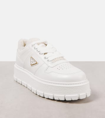 Shearling-lined platform leather sneakers | Prada