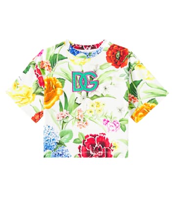 Camiseta DG de mezcla de algodón floral | Dolce&Gabbana Kids