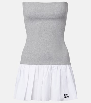 Miniabito in cotone e cashmere con ricamo | Miu Miu