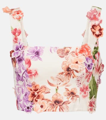 Top raccourci Amanda en lin à fleurs | Agua by Agua Bendita