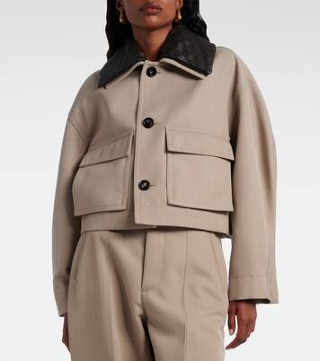 Cropped leather-trimmed wool jacket | Bottega Veneta