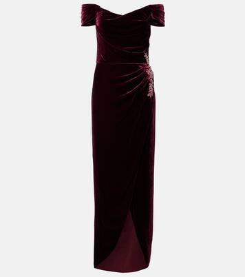 Embellished off-shoulder velvet gown | Costarellos