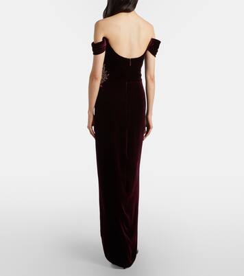 Embellished off-shoulder velvet gown | Costarellos