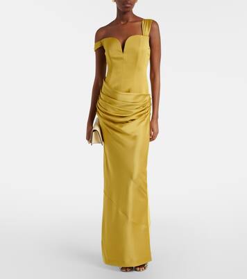 Draped one-shoulder satin crêpe gown | Alex Perry