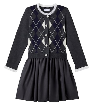 Paneled argyle wool dress | Self-Portrait Kids