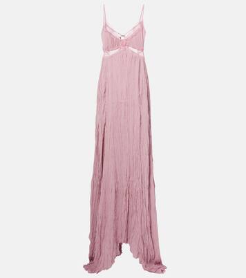 Lace-trimmed plissé georgette gown | Blumarine