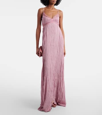 Lace-trimmed plissé georgette gown | Blumarine