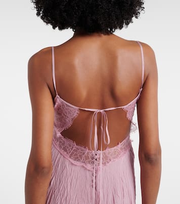 Lace-trimmed plissé georgette gown | Blumarine