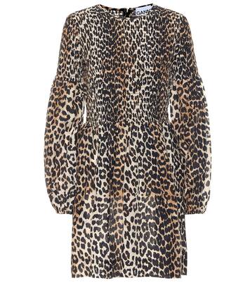 Leopard-print cotton and silk minidress | Ganni