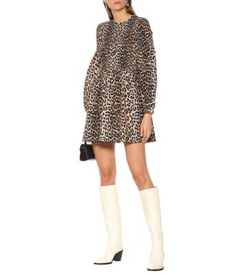 Leopard-print cotton and silk minidress | Ganni