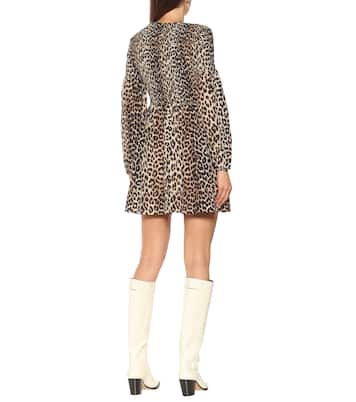 Leopard-print cotton and silk minidress | Ganni