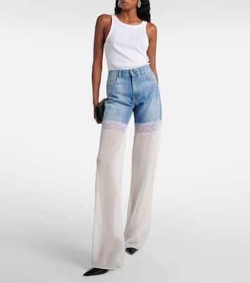 Jeans anchos con paneles de tul | Nensi Dojaka