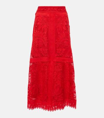 Red Toucan guipure lace midi skirt | Farm Rio
