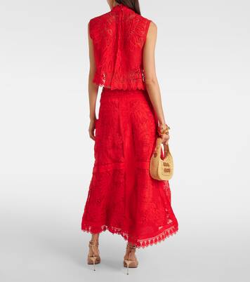 Red Toucan guipure lace midi skirt | Farm Rio