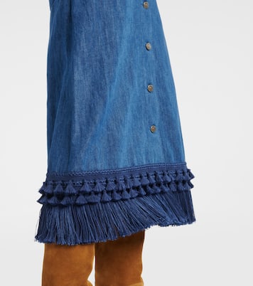 Fringed denim midi skirt | Valentino