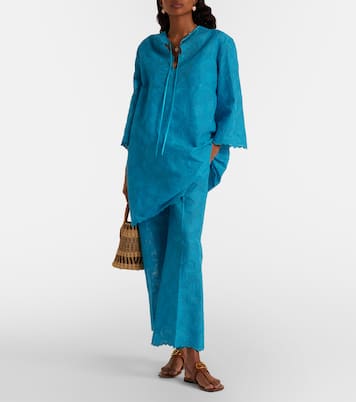 Broderie anglaise scalloped cotton straight pants | Valentino