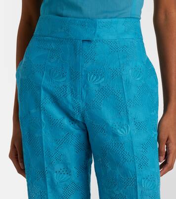 Broderie anglaise scalloped cotton straight pants | Valentino