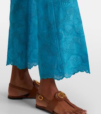 Broderie anglaise scalloped cotton straight pants | Valentino