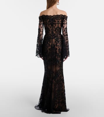 Sequined off-shoulder lace gown | Elie Saab