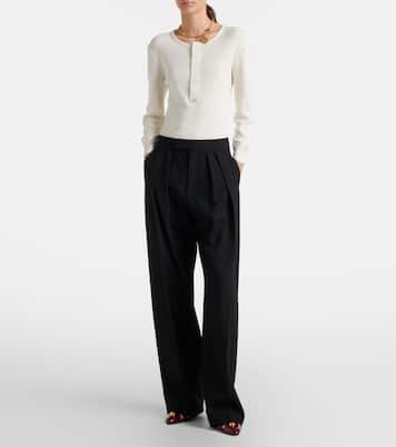 Pleated high-rise wool gabardine wide-leg pants | Chloé