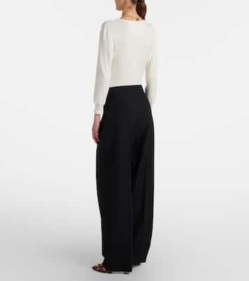 Pleated high-rise wool gabardine wide-leg pants | Chloé