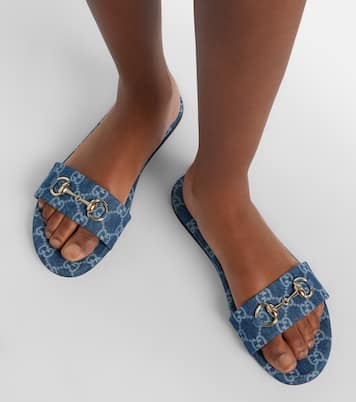 Pantoletten Horsebit GG aus Denim | Gucci