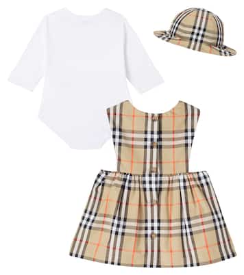 Baby cotton bodysuit, bucket hat, and dress set | Burberry Kids