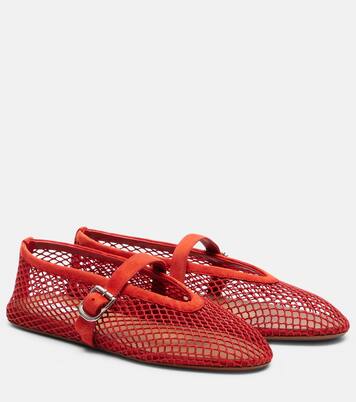 Leather-trimmed fishnet ballet flats | Alaïa