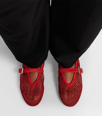 Leather-trimmed fishnet ballet flats | Alaïa