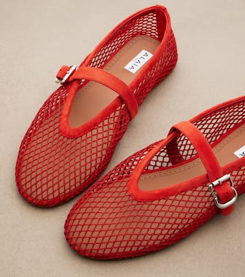 Leather-trimmed fishnet ballet flats | Alaïa