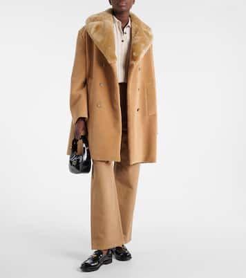 Shearling-trimmed corduroy coat | Miu Miu