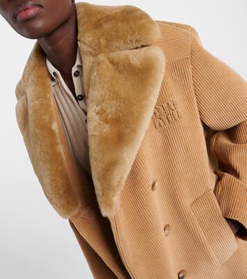 Shearling-trimmed corduroy coat | Miu Miu