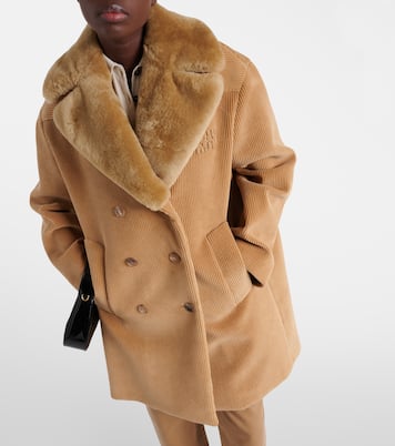 Shearling-trimmed corduroy coat | Miu Miu