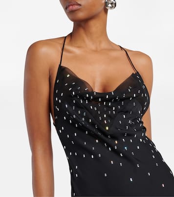 Abito lungo in chiffon con cristalli | Rabanne