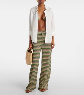 Striped high-rise lamé wide-leg pants | Oséree