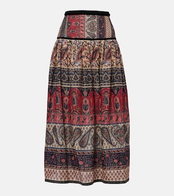 Falda midi en muselina de algodón con paisley | Valentino
