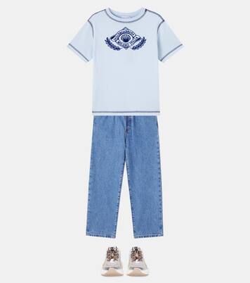 DG leather-trimmed sneakers | Dolce&Gabbana Kids