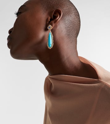 18kt gold drop earrings with sapphires, diamonds and turquoises  | Suzanne Kalan