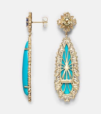 18kt gold drop earrings with sapphires, diamonds and turquoises  | Suzanne Kalan