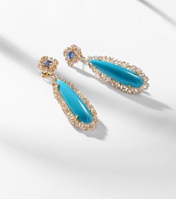 18kt gold drop earrings with sapphires, diamonds and turquoises  | Suzanne Kalan