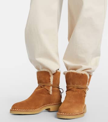 Megeve shearling-trimmed suede ankle boots | Aquazzura