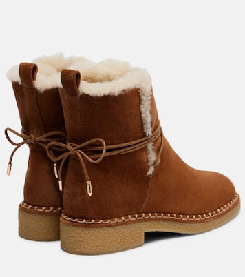 Megeve shearling-trimmed suede ankle boots | Aquazzura