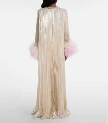 Embellished feather-trimmed silk-blend maxi dress | Self-Portrait