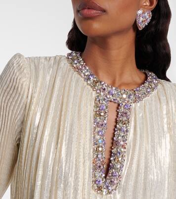 Embellished feather-trimmed silk-blend maxi dress | Self-Portrait