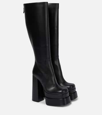 Leather platform knee-high boots | Versace