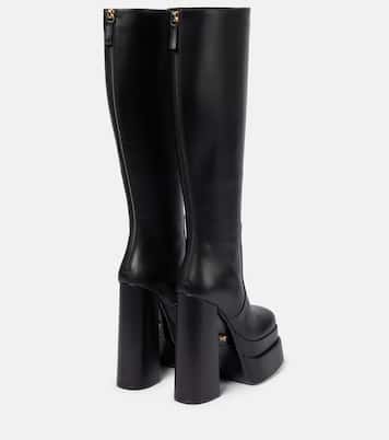 Leather platform knee-high boots | Versace
