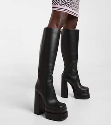 Leather platform knee-high boots | Versace